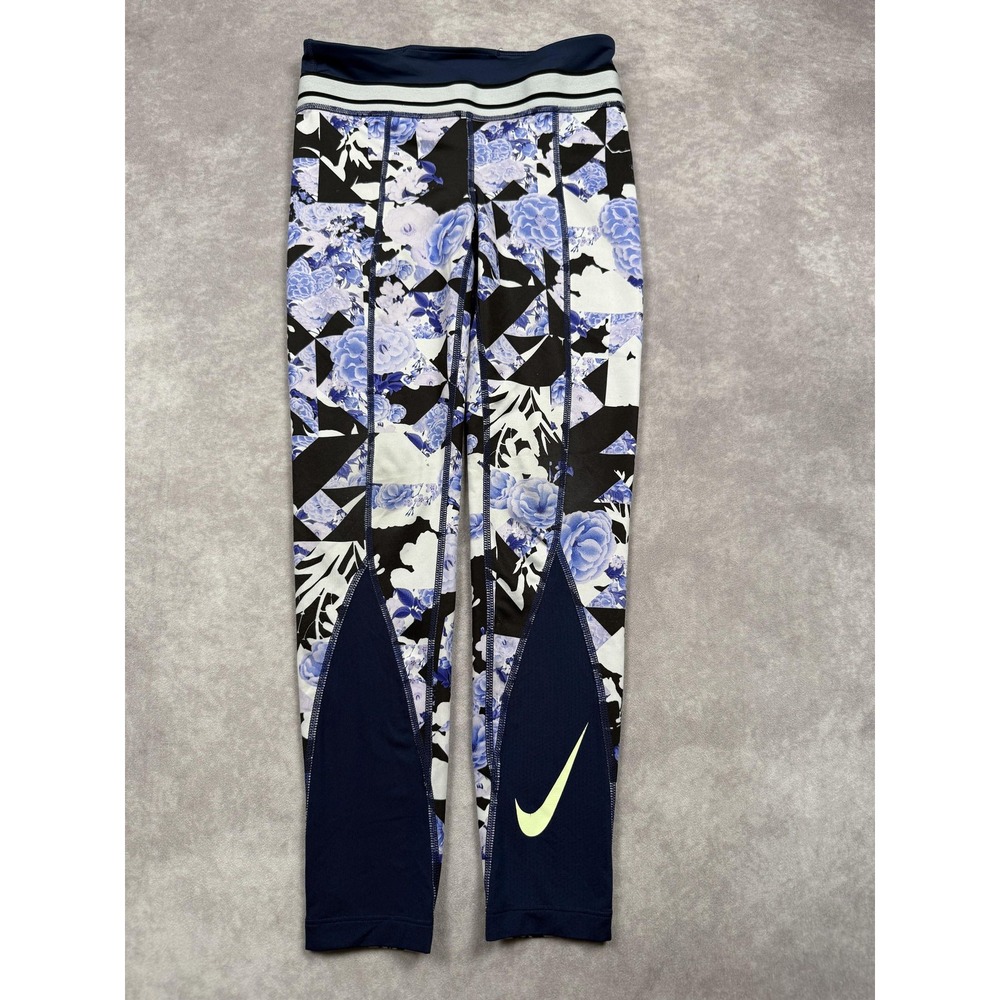 Nike Dri-FIT Leggings Womens Small Blue Navy Floral Geometric Running DJ0705-410